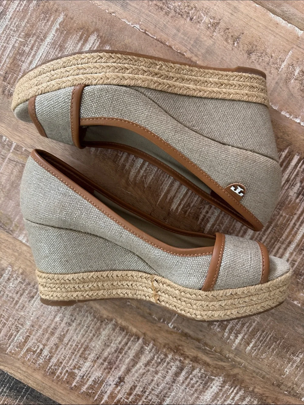 Tory Burch Majorca WEDGE SANDAL ESPADRILLE PLATFORM PEEP CANVAS Size 7